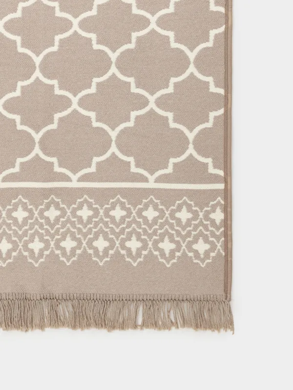 Коврик, 80х200 см, двусторонний, с бахромой, акрил, бежево-коричневый, Четырехлистники, Arabesque, image-1