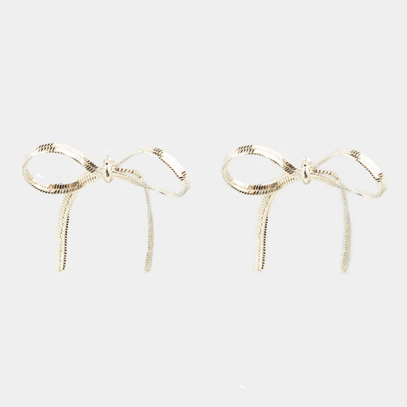 Серьги-пусеты, 6 см, 2 шт, металл, серебристые, Бант, Jewelry