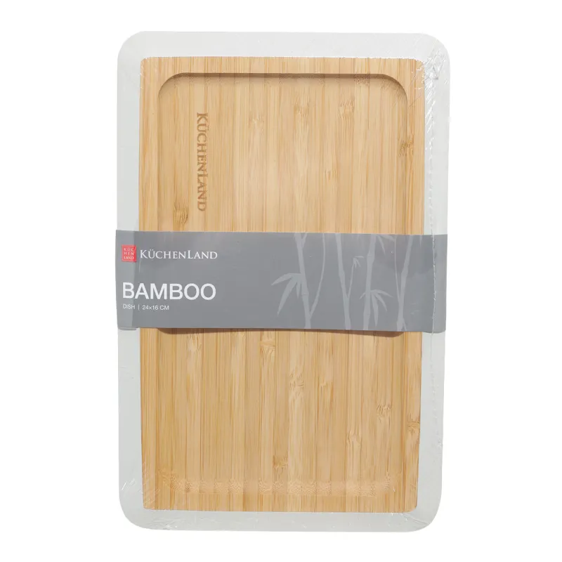Блюдо, 24х16 см, бамбук, прямоугольное, серый кант, Bamboo soft, image-1