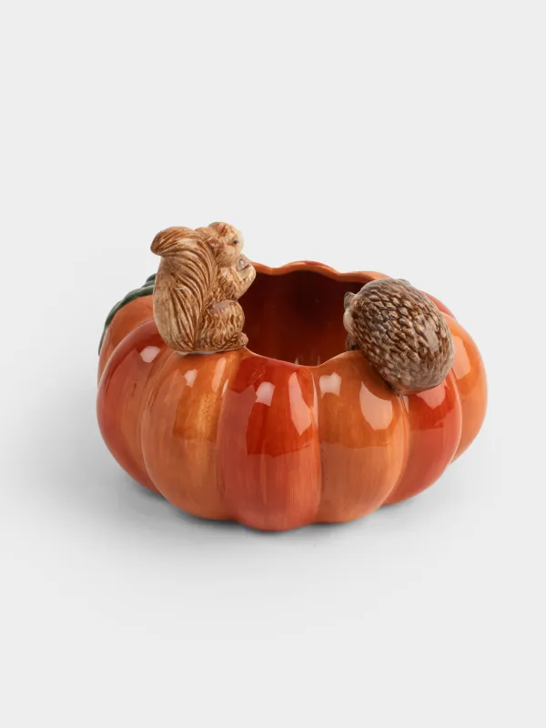 Конфетница, 19х14 см, керамика D, оранжевая, Еж и белка на тыкве, Forest symphony, image-4