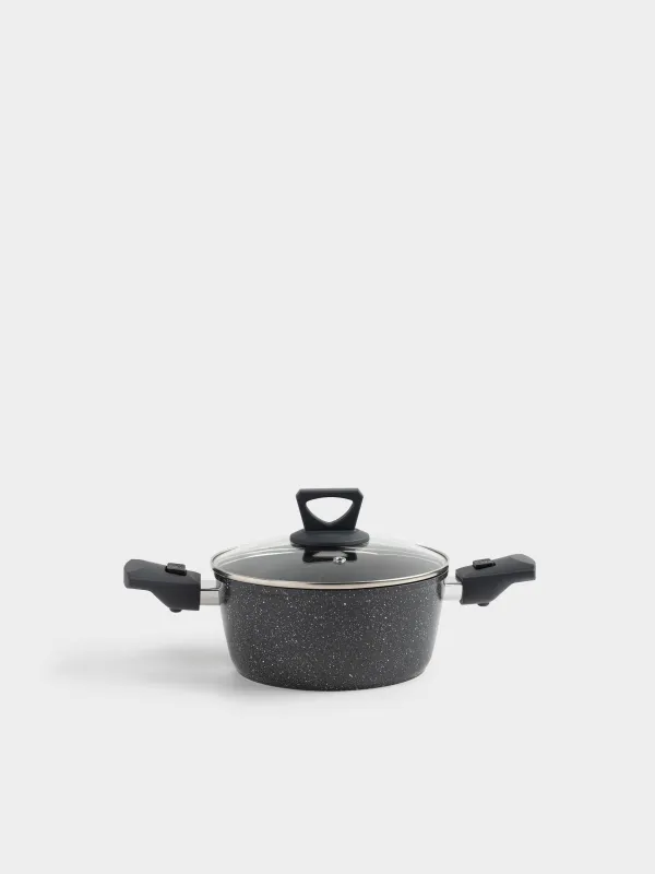 Кастрюля, 20 см, 2,5 л, с крышкой, съемные ручки, с покрытием, алюминий, черная, Scandia, image-0