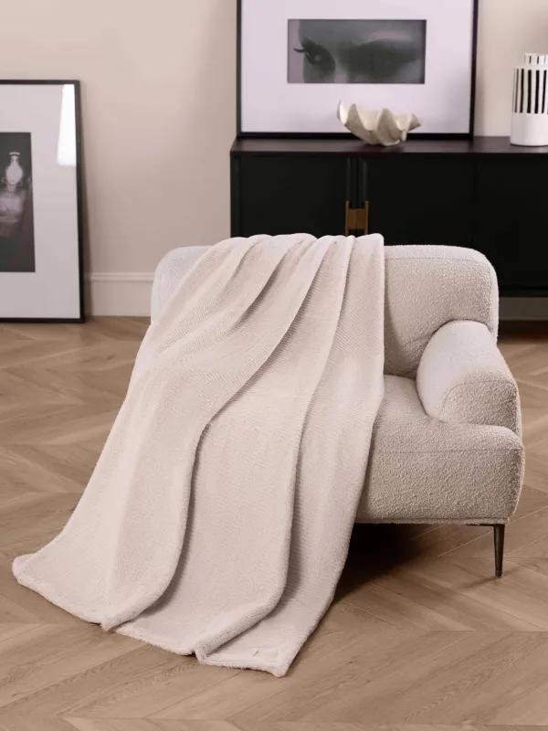 Плед, 130х170 см, двусторонний, искусственный мех/фланель, молочный, Полосы, Flannel, image-3