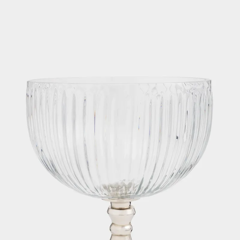 Блюдо на ножке, 14х20 см, стекло Р/металл, серебристое, Fantastic rib, image-5