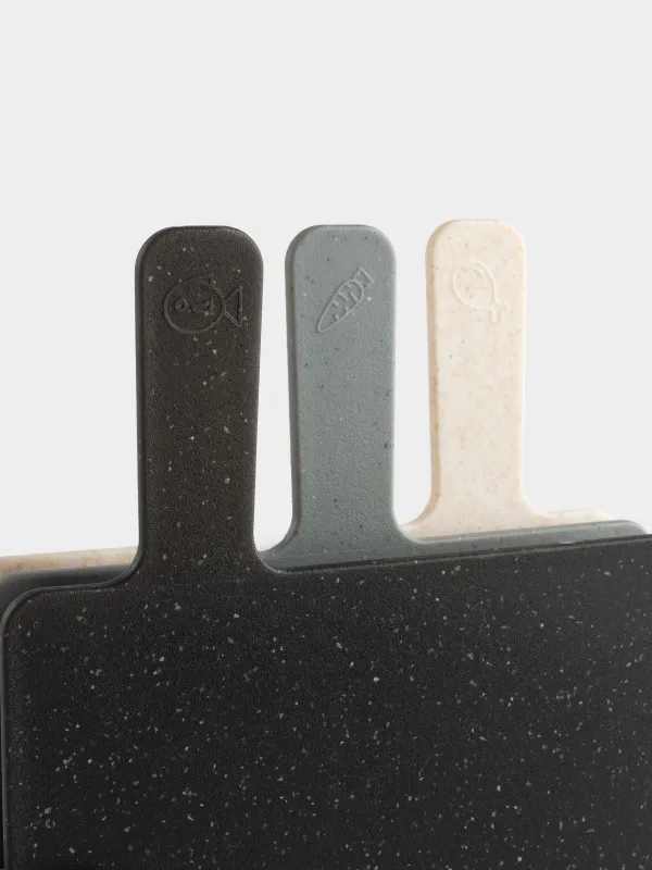 Доска разделочная, 32х20 см, 3 шт, в подставке, пластик, серая/бежевая/черная, Speck, image-4