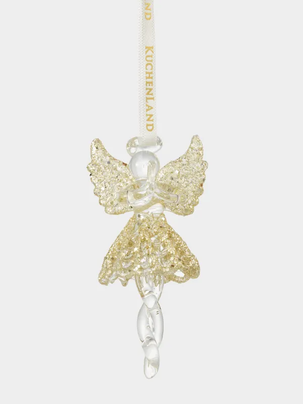 Игрушка елочная, 8 см, стекло, с блестками, шампань, Ангел, Angel Figurine, image-0