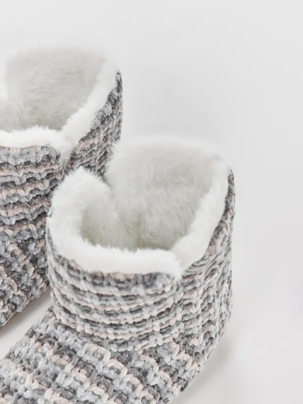 Тапочки женские, домашние, высокие, шенилл/искусственный мех, серые, Knitted soft, image-2