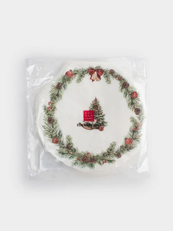 Салфетки бумажные, 30х29 см, 20 шт, фигурные, белые, Венок с бантами, Christmas miracle classic, image-4