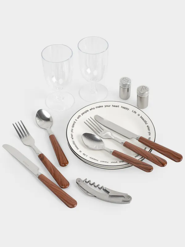 Корзина для пикника, 40х30 см, 2 перс, 12 пр, с отделением для бутылок, лоза, коричневая, Picnic, image-3