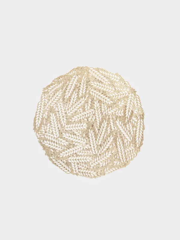 Салфетка под приборы, 38 см, ПВХ, круглая, золотистая, Колосья, Azhur Grid, image-0