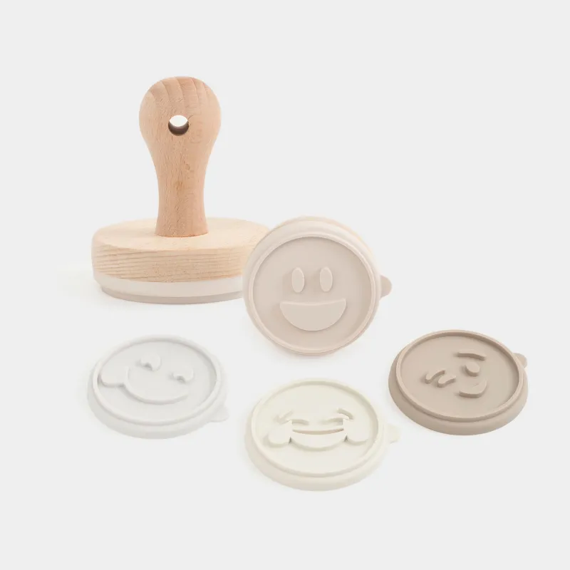 Штамп для выпечки, 4 шт, силикон/дерево, серый/коричневый/молочный, Эмоджи, Bakery emotional, image-0