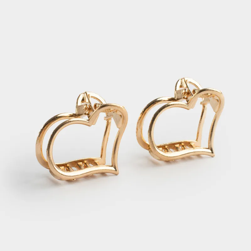 Заколка для волос, 2 см, 2 шт, металл, золотистая, Сердце, Fantastic gold