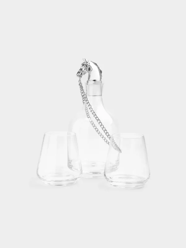 Набор для виски, 2 перс, 3 пр, графин/стаканы, стекло, Серебристая лошадь, Elegant horse, image-0