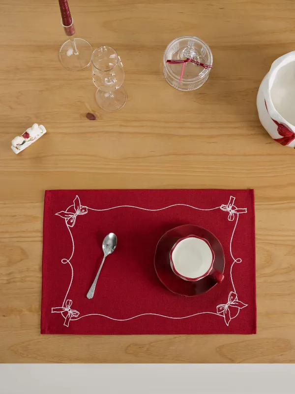 Салфетка под приборы, 30х45 см, полиэстер, прямоугольная, красная, Банты, Bow color, image-3