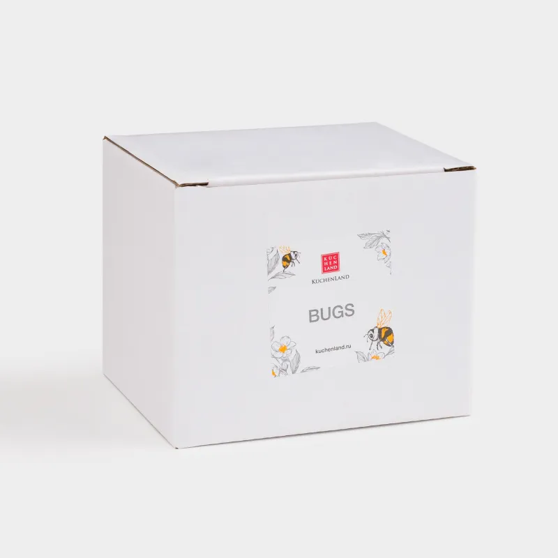 Кружка, 380 мл, фарфор N, белая, с золотистым кантом, Шмель c цветком, Bugs, image-4