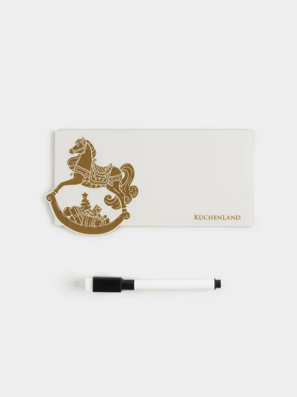 Доска магнитная для записей, 18х12 см, с маркером, пластик, бронзовая, Лошадь, Horse christmas, image-0