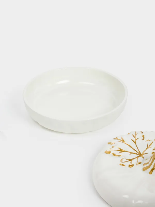 Форма для запекания, 26х14 см, 1,5 л, с крышкой, керамика, молочно-золотистая, Тыква с листом, Gourd, image-4