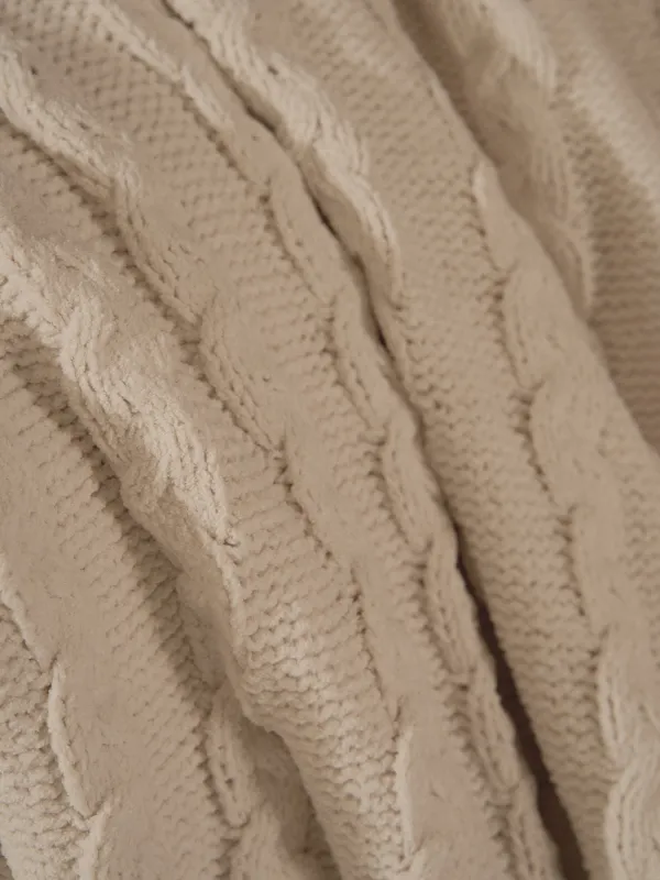 Плед, 130х170 см, вязаный, двусторонний, шенилл/шерпа, молочный, Knitting, image-2