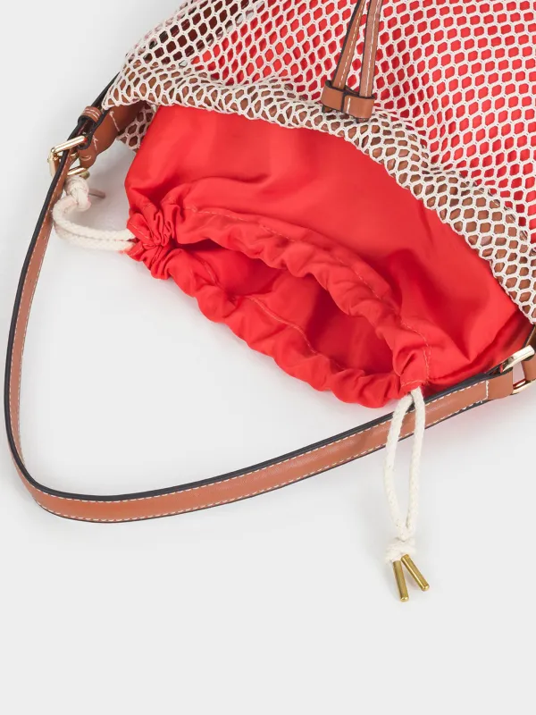 Сумка женская, 22х34 см, с ремешком, на завязках, полиамид, оранжевая, Сетка, Stintino, image-5