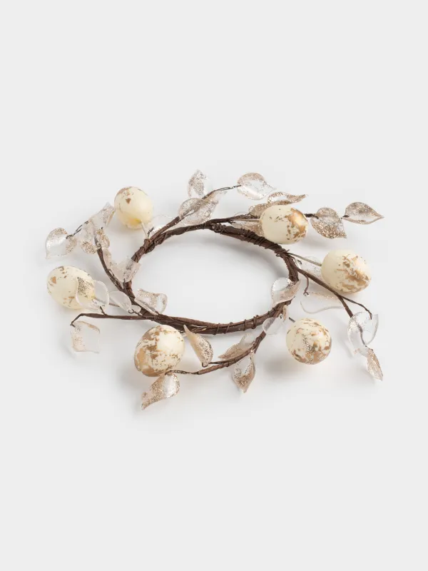 Венок декоративный, 12/18 см, пластик/пенопласт, Золотистые листья и яйца, Rustic Easter decor, image-3