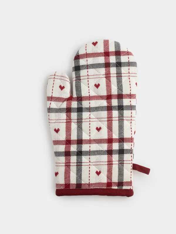 Прихватка-варежка, 18х30 см, хлопок, молочная, Клетка, Hazel heart, image-0