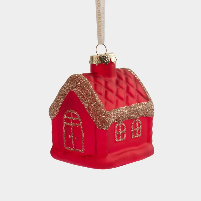 Игрушка елочная, 6х8 см, стекло, с блестками, красная, Домик, Figure christmas