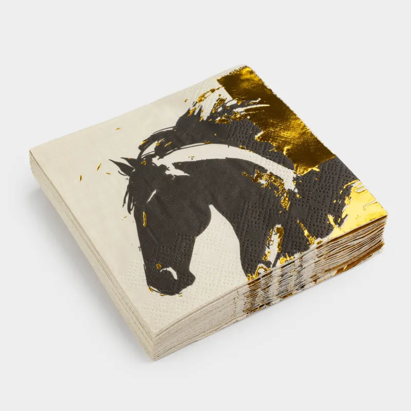 Салфетки бумажные, 21х21 см, 20 шт, квадратные бежевые, Скетч лошади, Horse, image-1