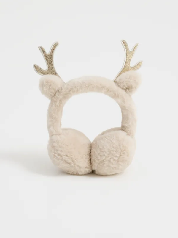 Наушники меховые, 30 см, искусственный мех/полиэстер, бежевые, Рожки, Deer toy, image-3