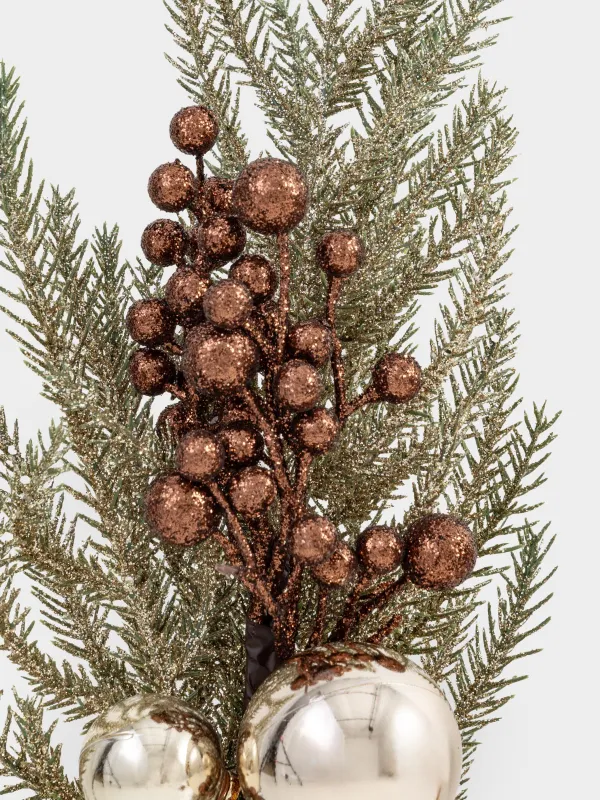 Ветка декоративная, 60 см, пластик/пенопласт, бронзовая, Хвоя и ягоды, Conifer champagne, image-2