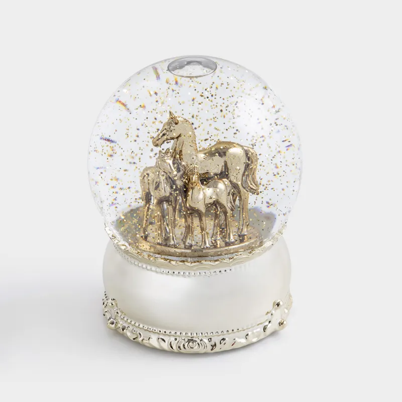 Снежный фонарь, 15 см, с подсветкой, пластик, золотистый, Лошадь в шаре, Golden style