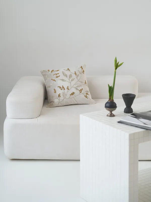 Подушка декоративная, 50х50 см, вельвет/бисер, бежевая, Ветви, Print, image-7