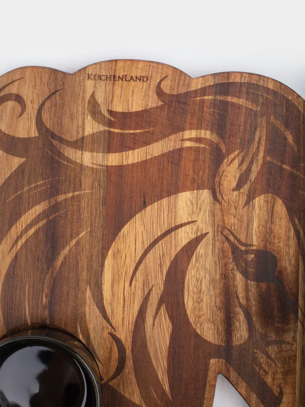 Набор для сыра, 5 пр, доска-блюдо/пиала, сталь/керамика/дерево, Лошадь, Noble tree, image-2