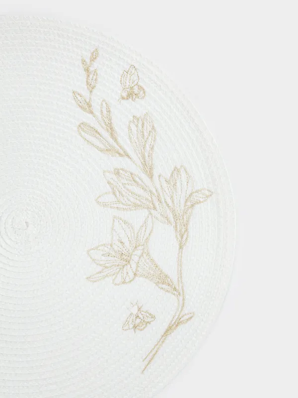 Салфетка под приборы, 38 см, Цветы и пчелы, Circle embroidery, image-2