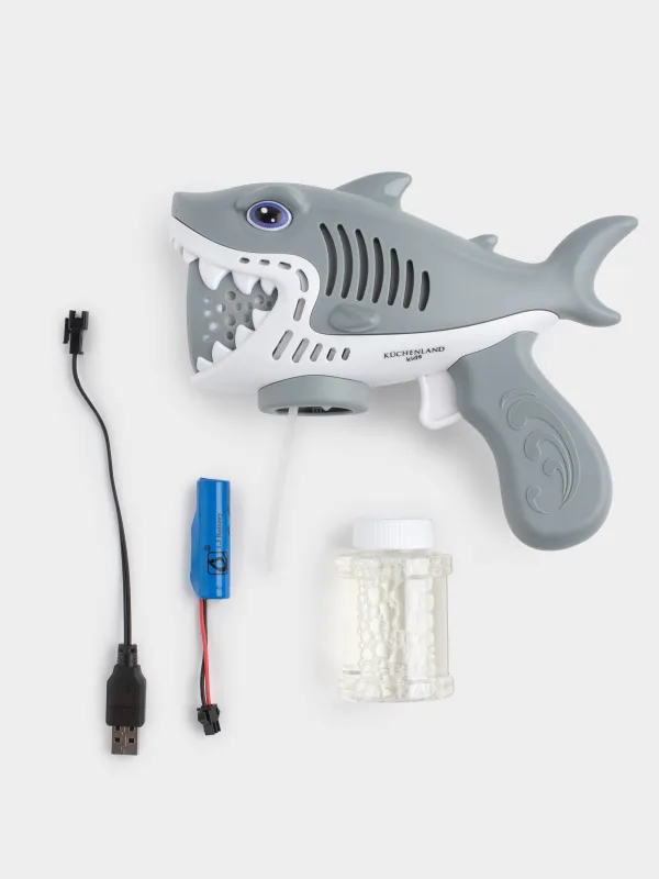 Генератор мыльных пузырей, 19 см, с подсветкой, пластик, серый, Акула, Aquatic animals, image-1