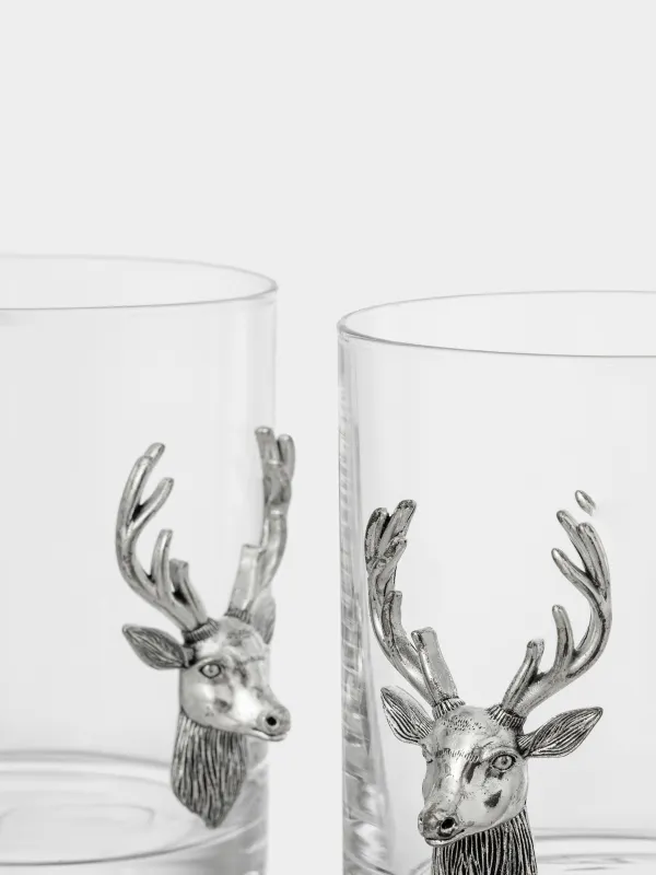 Стакан для виски, 10 см, 340 мл, 2 шт, стекло/металл, Серебристый олень, Lux elements, image-4