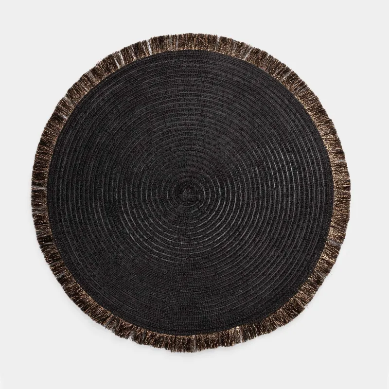 Салфетка под приборы, 38 см, с бахромой, полиэстер, круглая, темно-коричневая, Rotary shine