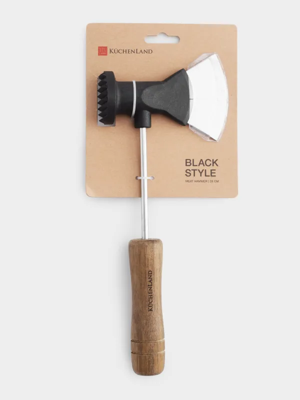 Молоток для отбивания мяса, 28 см, с топориком, сталь/дерево, Black style, image-4