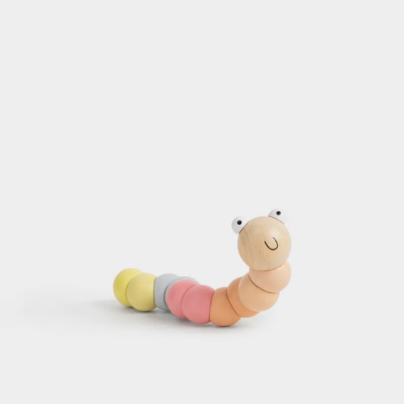 Игрушка, 3х17 см, дергунчик, дерево, цветная, Гусеница, Kiddy