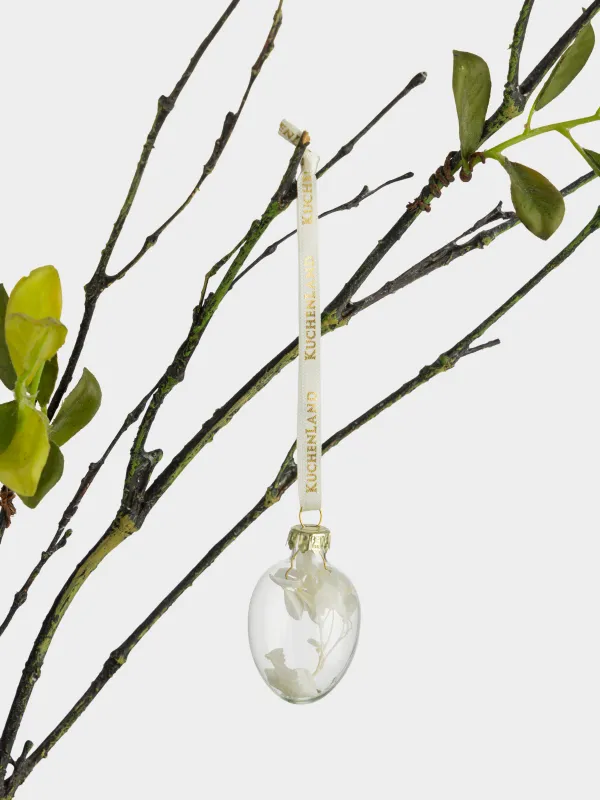 Подвеска декоративная, 3х4 см, стекло, с сухоцветами, молочная, Яйцо, Tradition Easter, image-2