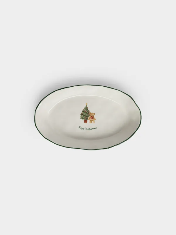 Блюдо, 28х17х5 см, с бортами, Мишка с елкой, Christmas green, image-2