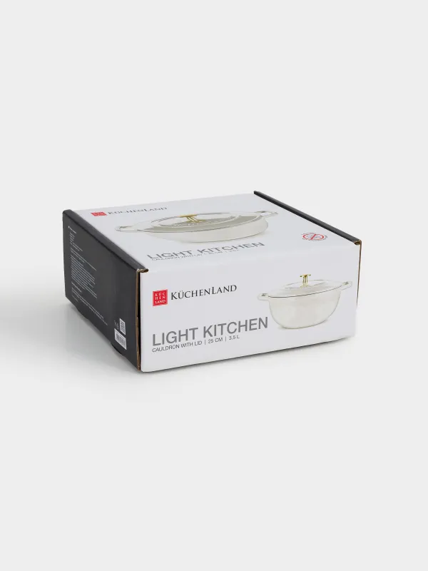 Казан, 25 см, 3,5 л, с крышкой, чугун, молочный, Light kitchen, image-5