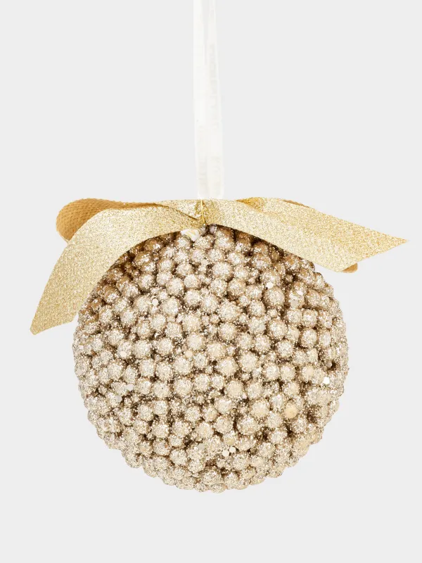 Игрушка елочная, 8 см, полистирол, шампань, Шар с лентой, Ball sparkle, image-0