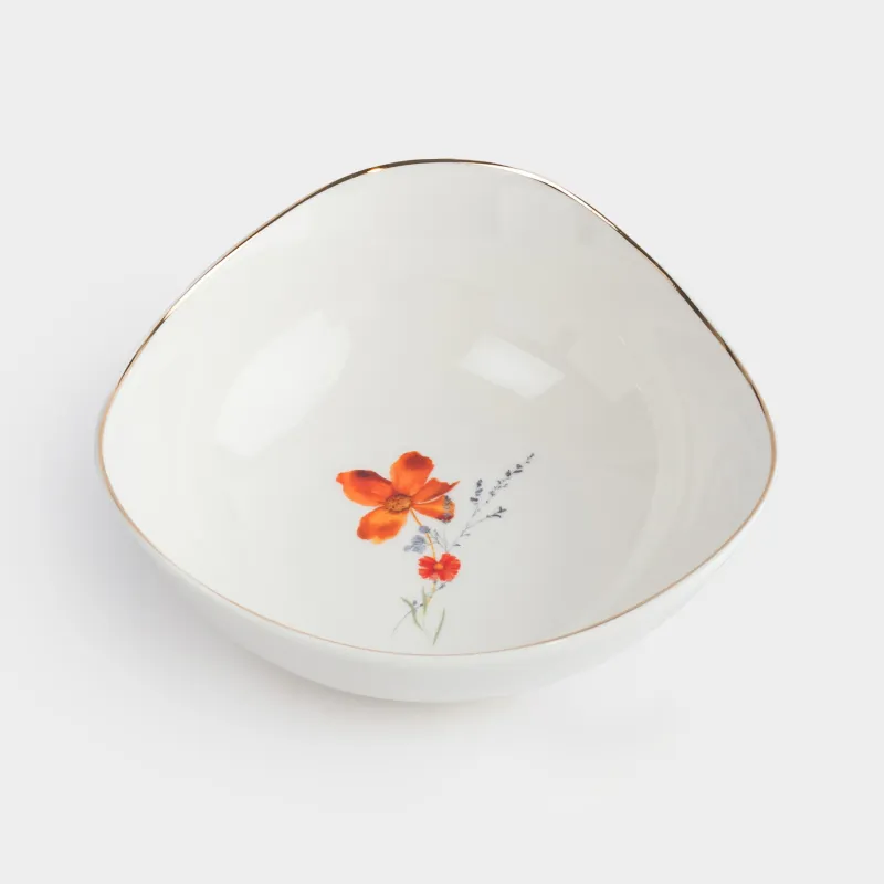 Пиала, 14х5 см, фарфор N, белая, с золотистым кантом, Полевые цветы, Yarrow