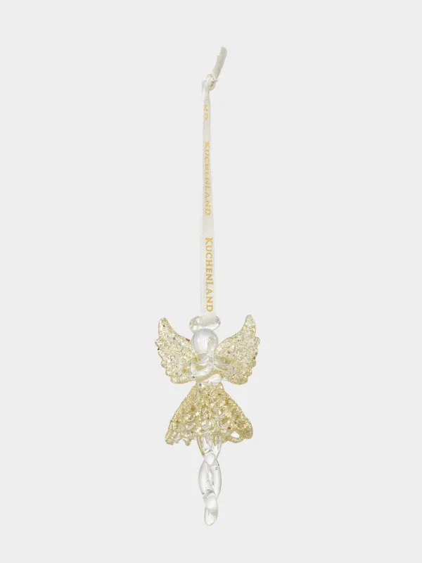 Игрушка елочная, 8 см, стекло, с блестками, шампань, Ангел, Angel Figurine, image-1