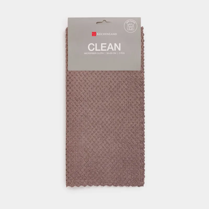Тряпка для кухни, 30х30 см, 2 шт, микрофибра, коричневая/кремовая, Зерна, Clean, image-3