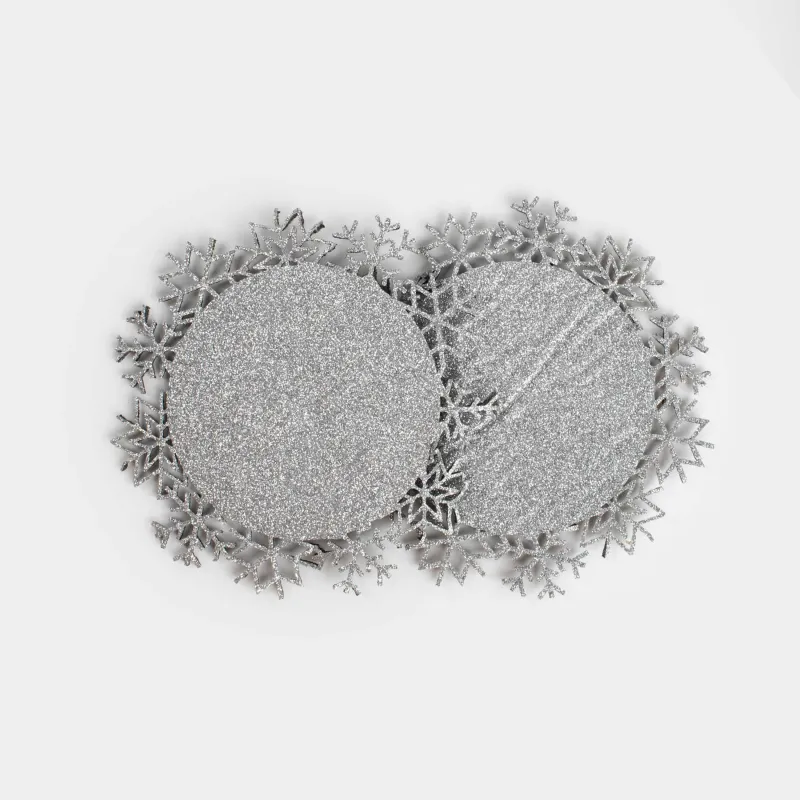 Подставка под кружку, 12 см, 2 шт, фигурная, фетр, серебристая, Снежинки, Felt mat
