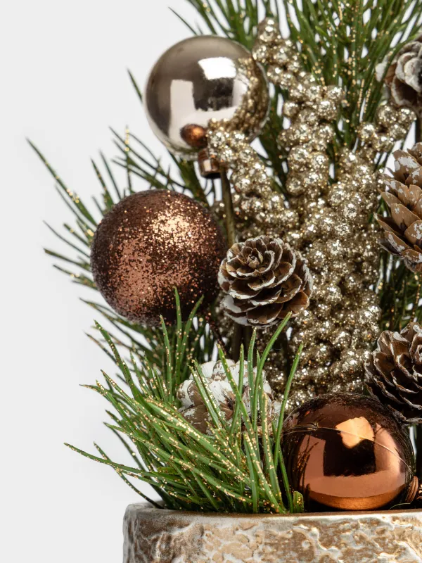 Композиция новогодняя, 30 см, Хвоя и шары, Conifer champagne, image-2