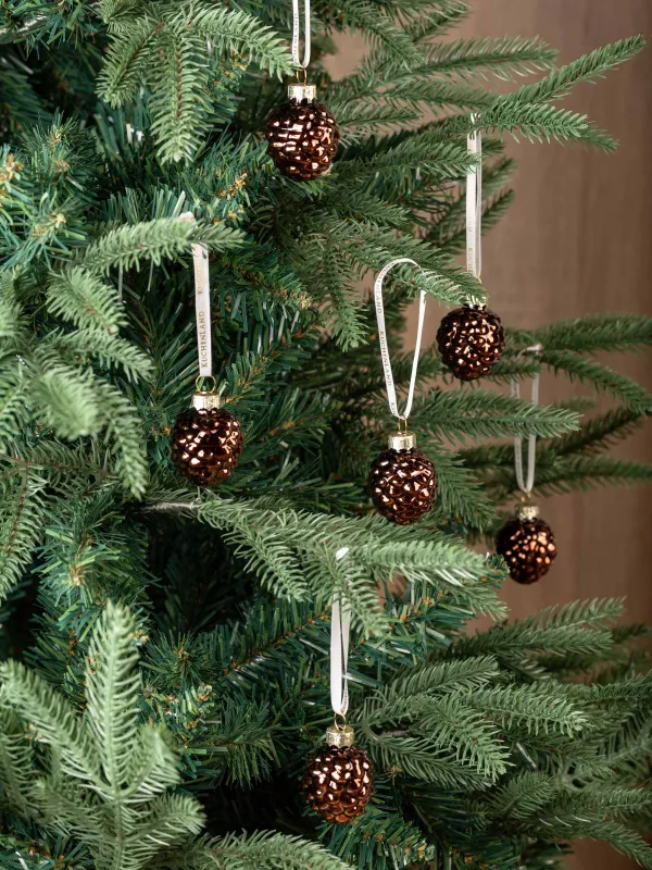 Игрушка елочная, 4 см, 6 шт, стекло, бронзовая, Шишка, Figure sparkle, image-3