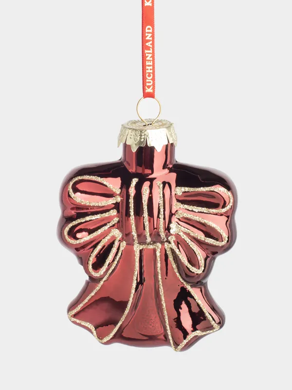 Игрушка елочная, 8х9 см, стекло, с блестками, бордовая, Бант, Figure christmas, image-0