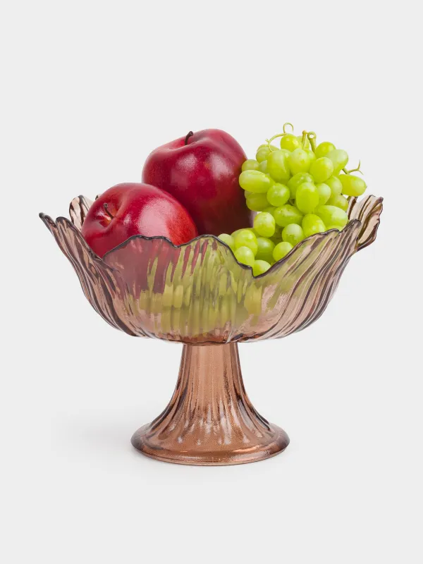 Ваза для фруктов, 23х16 см, на ножке, стекло, коричневая, Цветок, Sahara, image-6