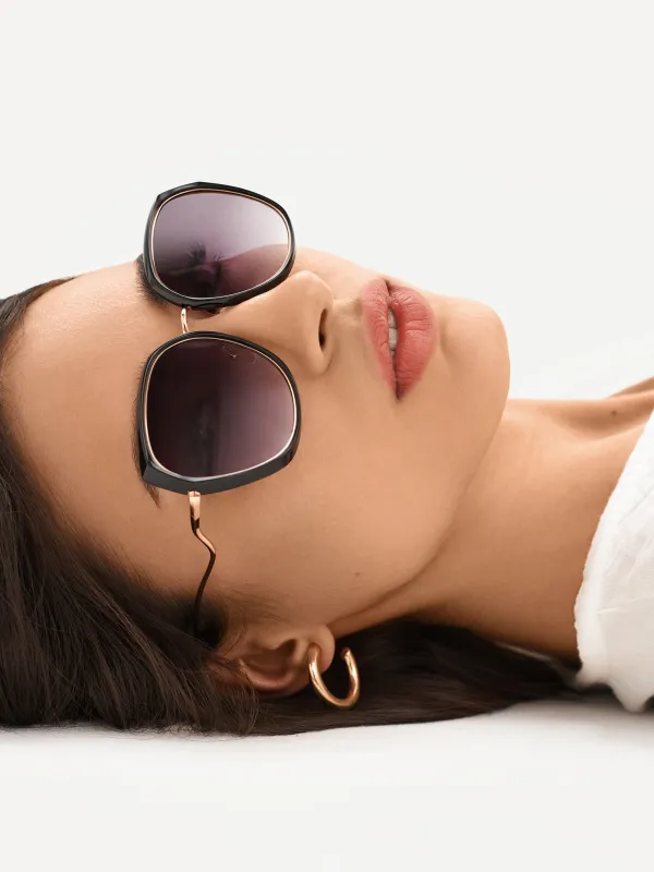 Очки солнцезащитные, пластик/металл, черные, Гранды, Geometric, image-5